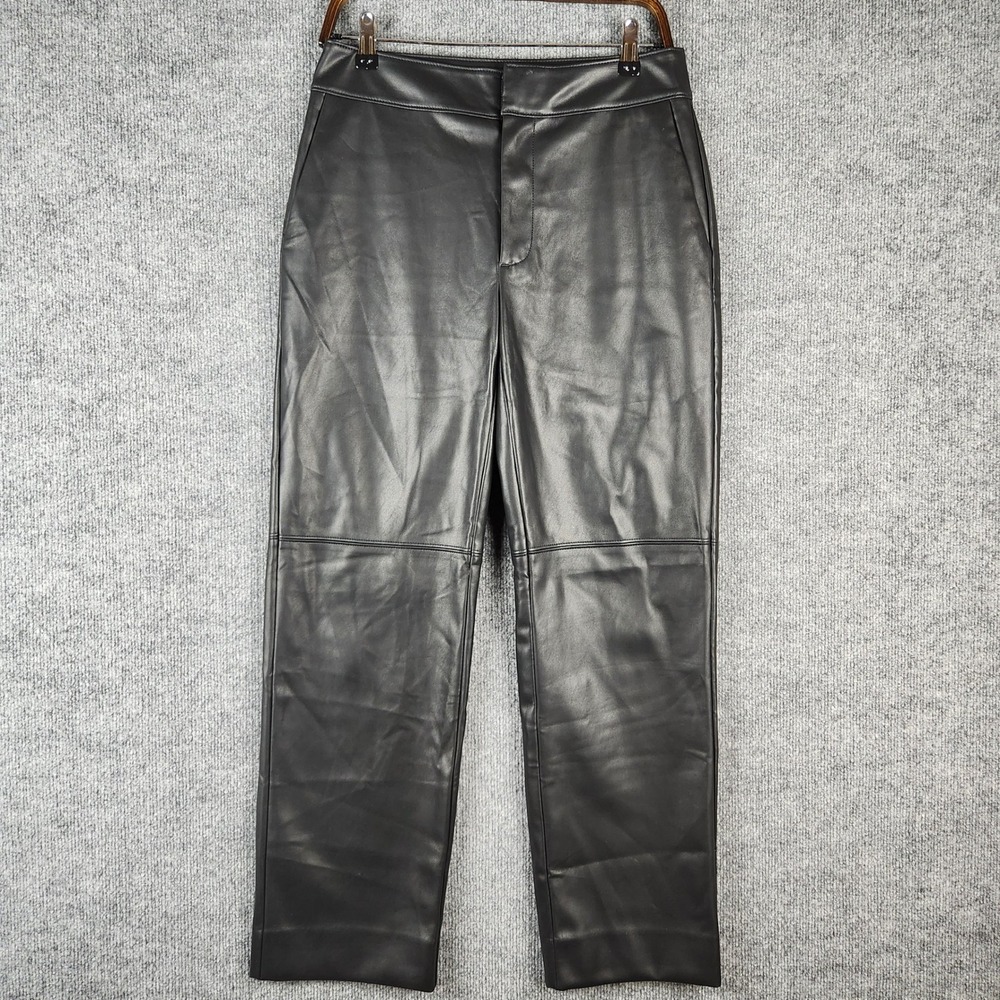 Banana Republic Pants Womens Black Faux Leather Straight Leg Size 6 High Rise - Picture 1 of 9